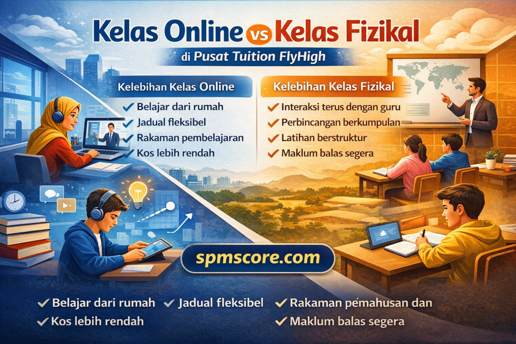 Kelas Online vs Kelas Fizikal di Pusat Tuition FlyHigh 