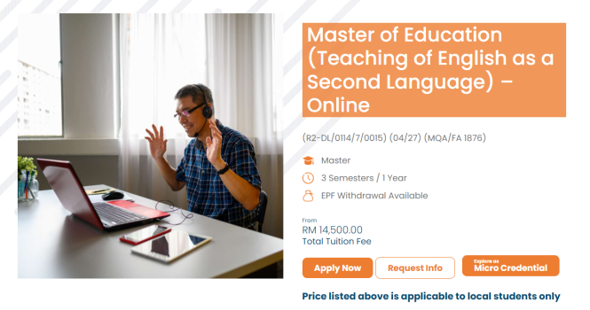 Master of Education (TESL) Online di UNITAR International University